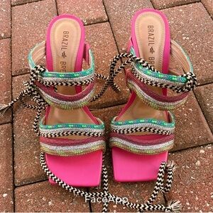 Brazil Breeze Hot Pink Lace Up Sandals Size 8
